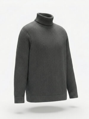 Premium Ribbed High Neck for Men – Ash