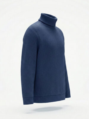 Premium Ribbed High Neck for Men – Navy Blue