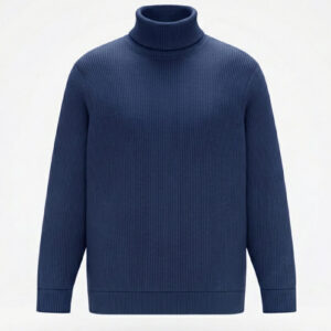 Premium Ribbed High Neck for Men – Navy Blue