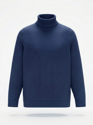 Premium Ribbed High Neck for Men – Navy Blue