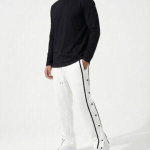 7-BUTTON BAGGY JOGGERS-WHITE