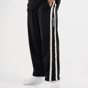 Double Stripe Wide Cotton Joggers- Black