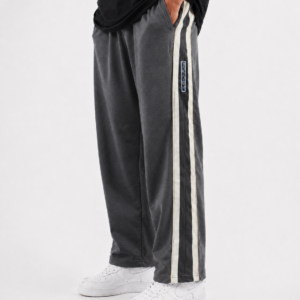 Double Stripe Wide Cotton Joggers- Gray