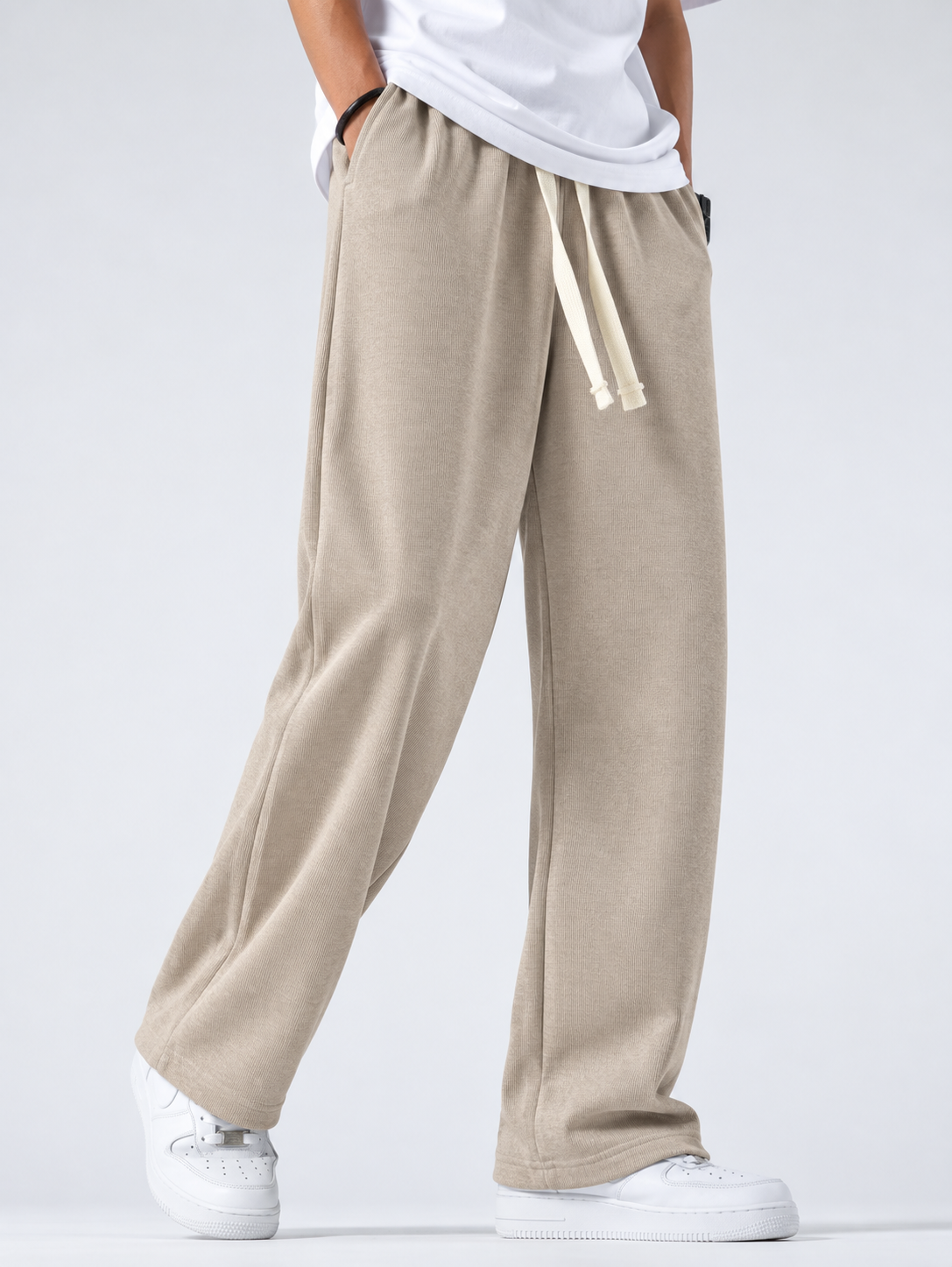 Premium China Rib Joggers - Light Beige