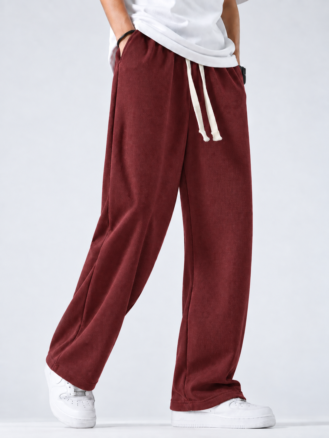 Premium China Rib Joggers - Crimson Red