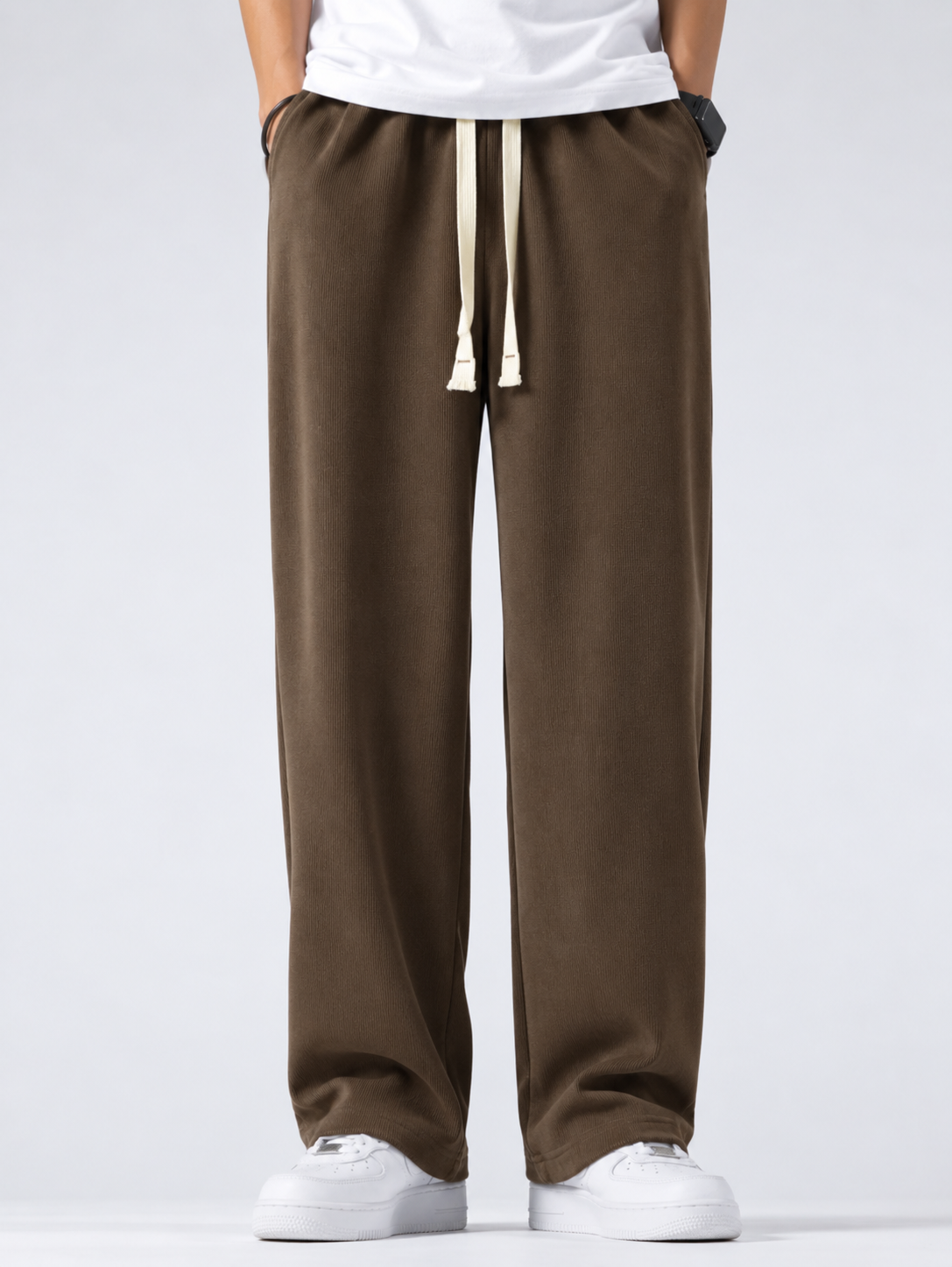 Premium China Rib Joggers - Dark Brown - Image 2