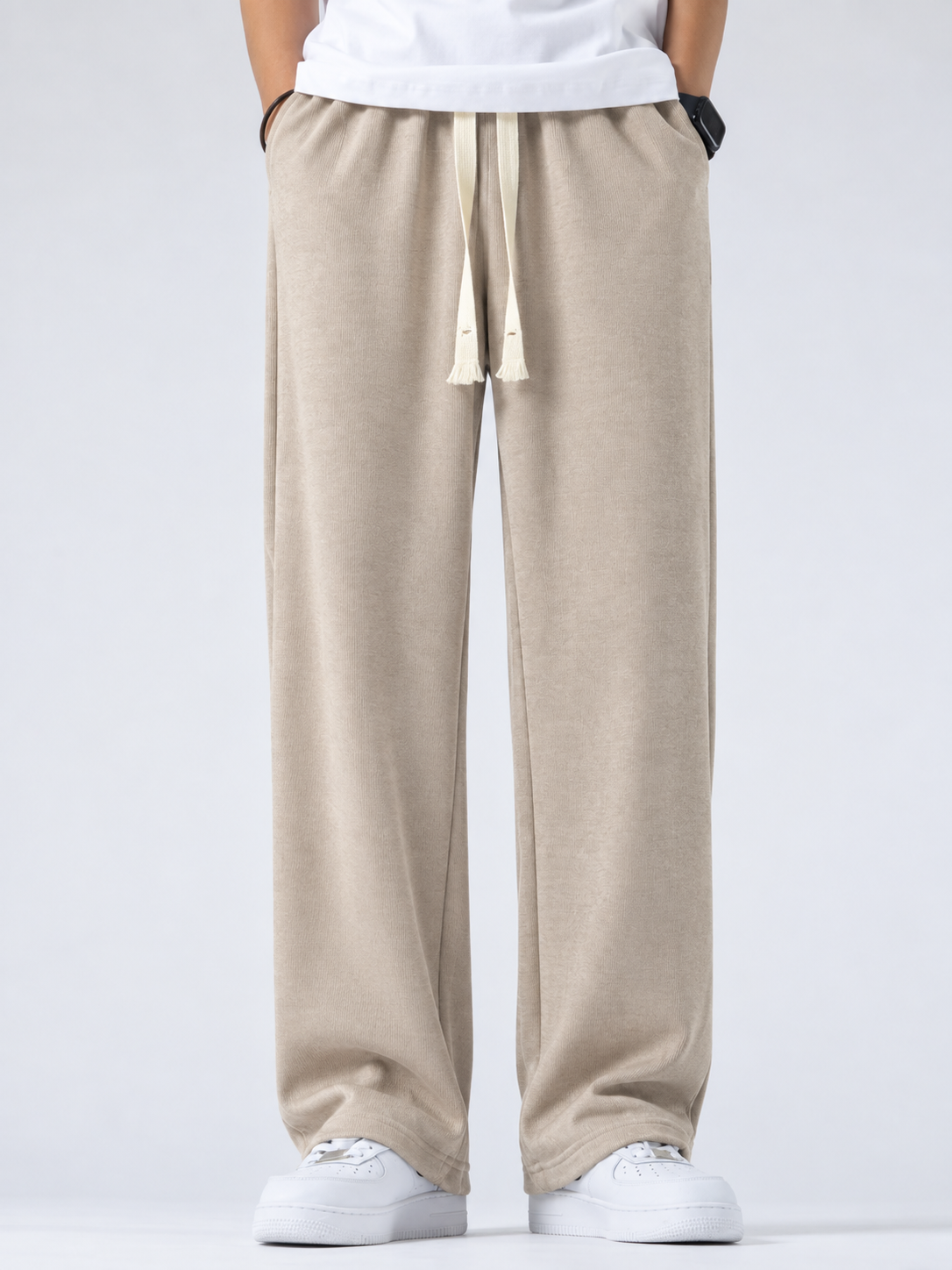Premium China Rib Joggers - Light Beige - Image 2