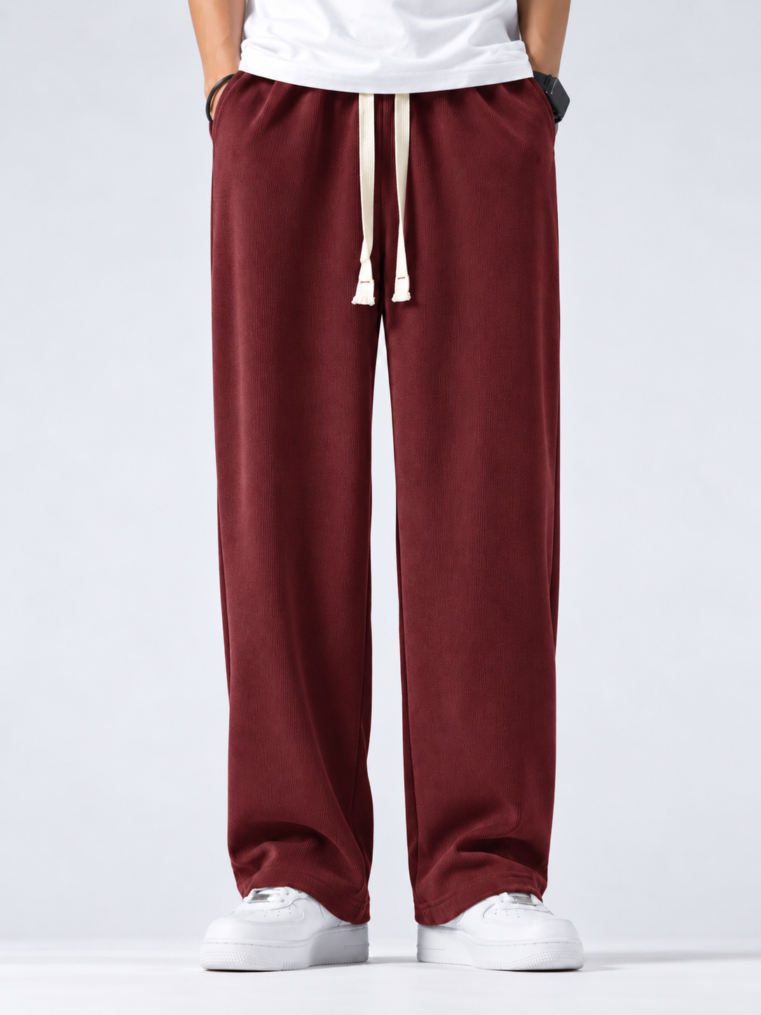 Premium China Rib Joggers - Crimson Red - Image 2