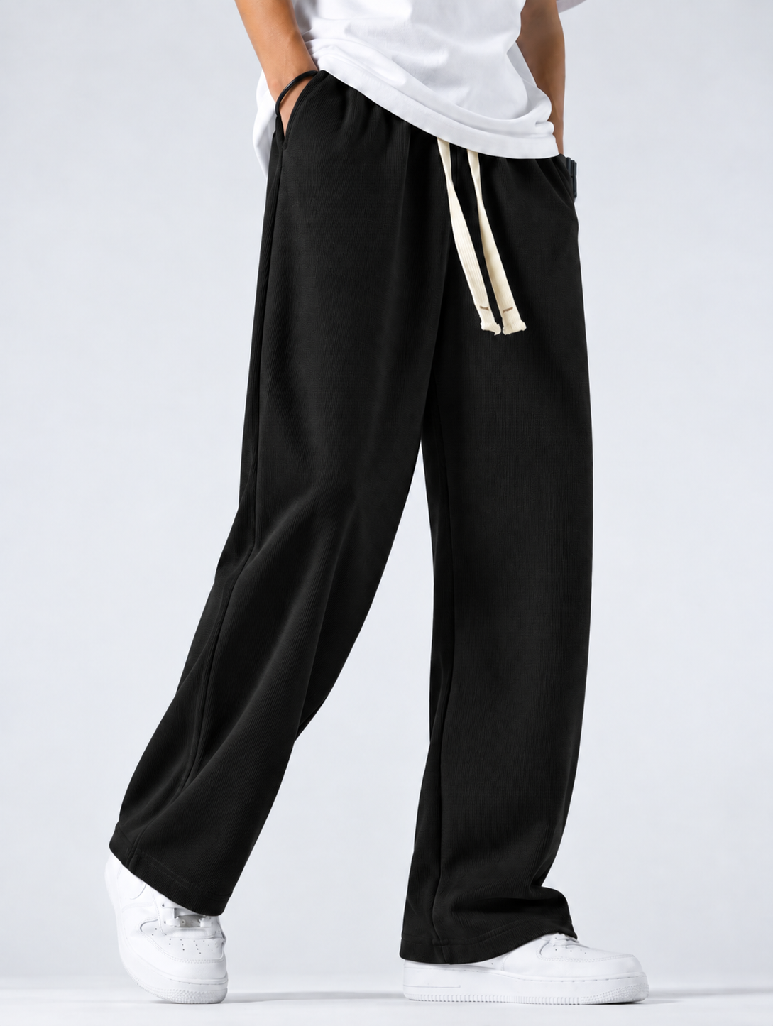 Premium China Rib Joggers - Black