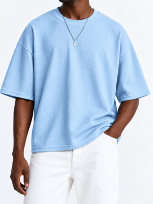 Premium Waffle Oversized Drop Shoulder- Light Blue
