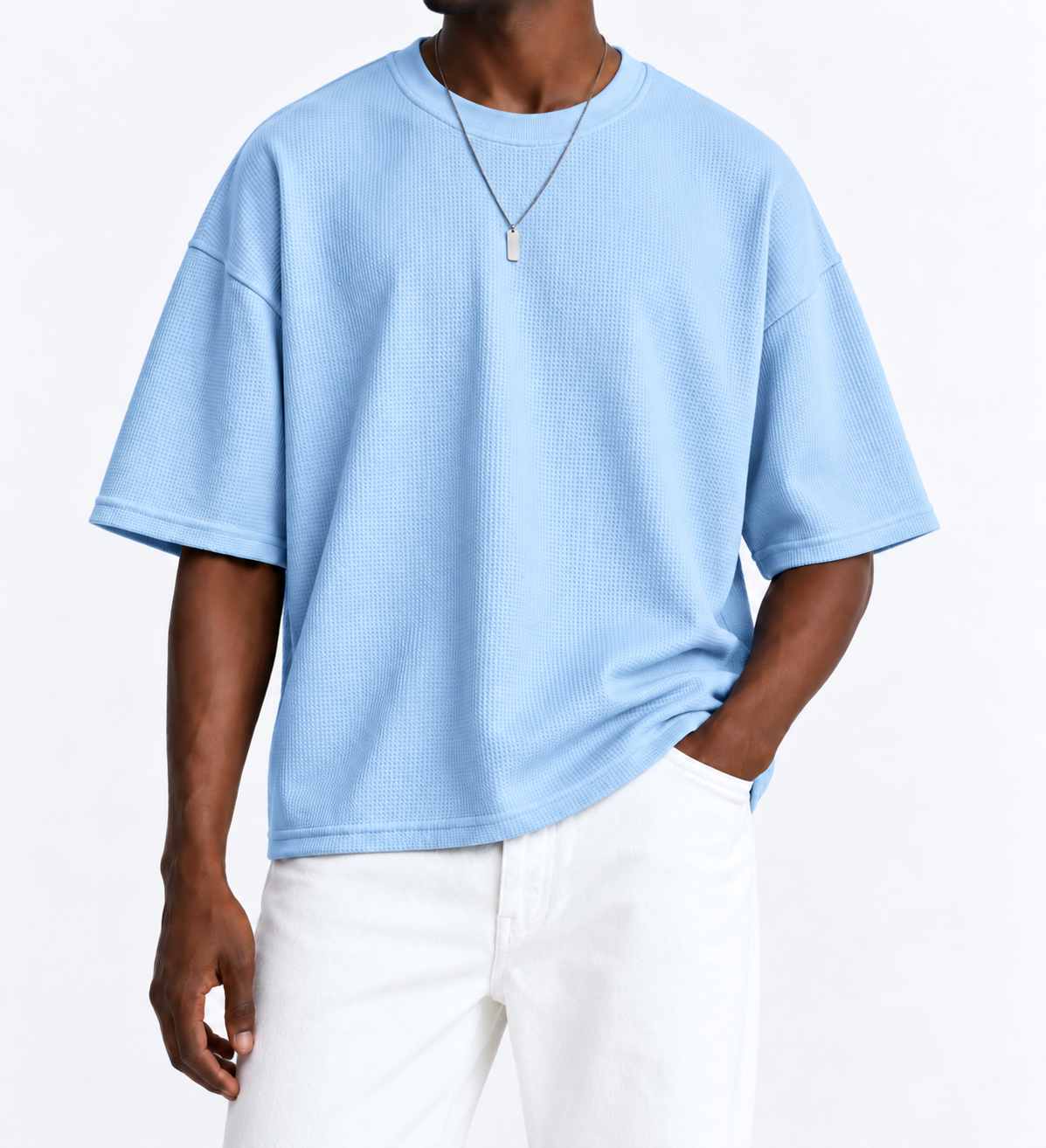 Premium Waffle Oversized Drop Shoulder- Light Blue - Image 2