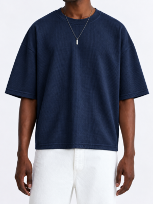 Premium Waffle Oversized Drop Shoulder- Navy Blue