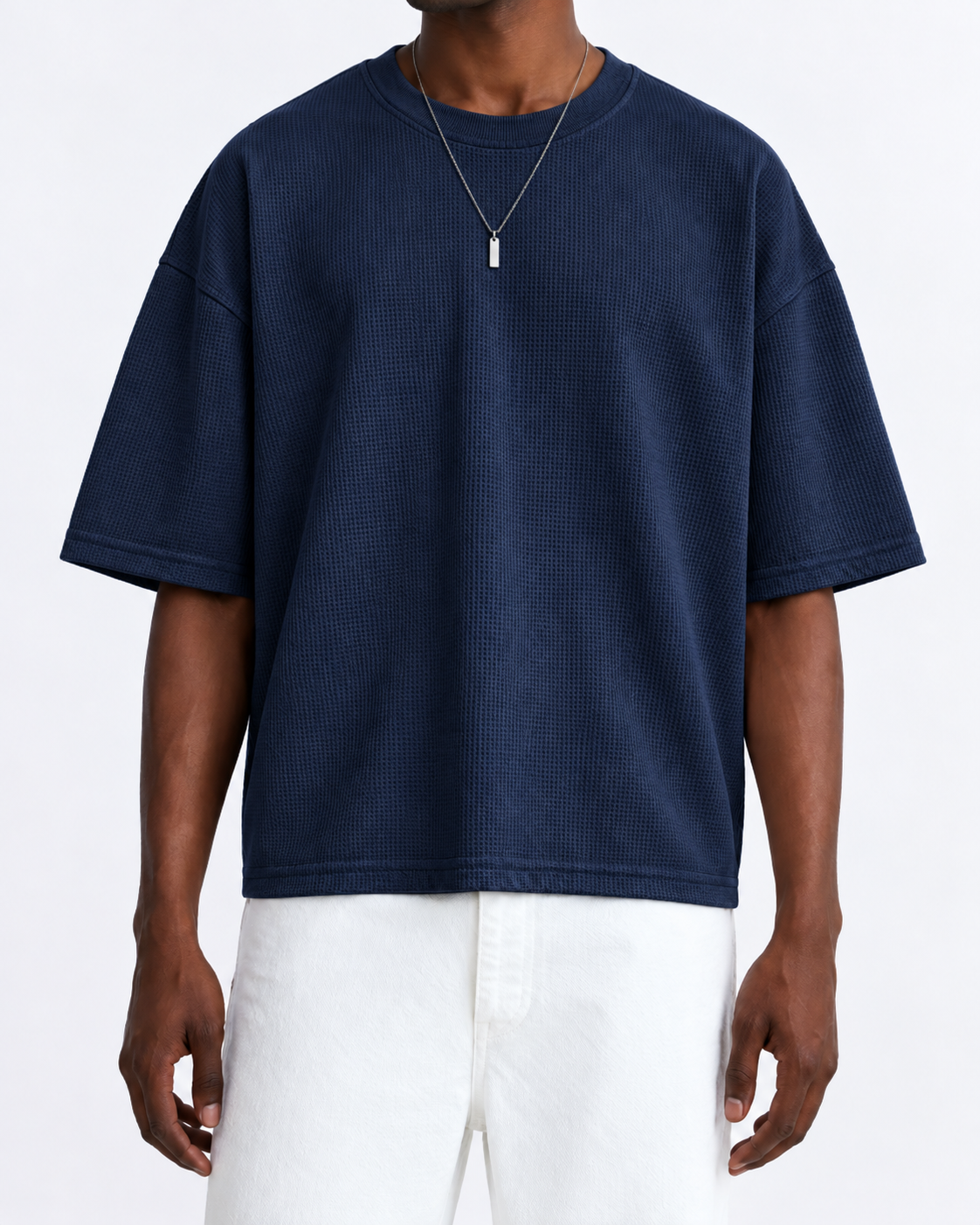 Premium Waffle Oversized Drop Shoulder- Navy Blue