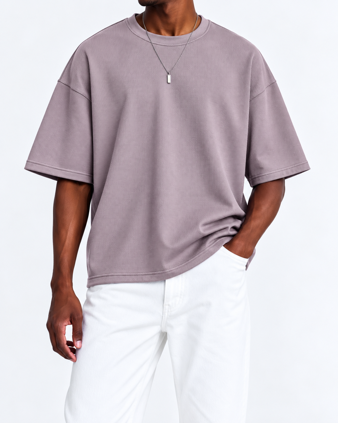 Premium Waffle Oversized Drop Shoulder- Dusty Lavender - Image 2