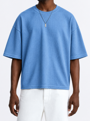 Premium Waffle Oversized Drop Shoulder-Blue