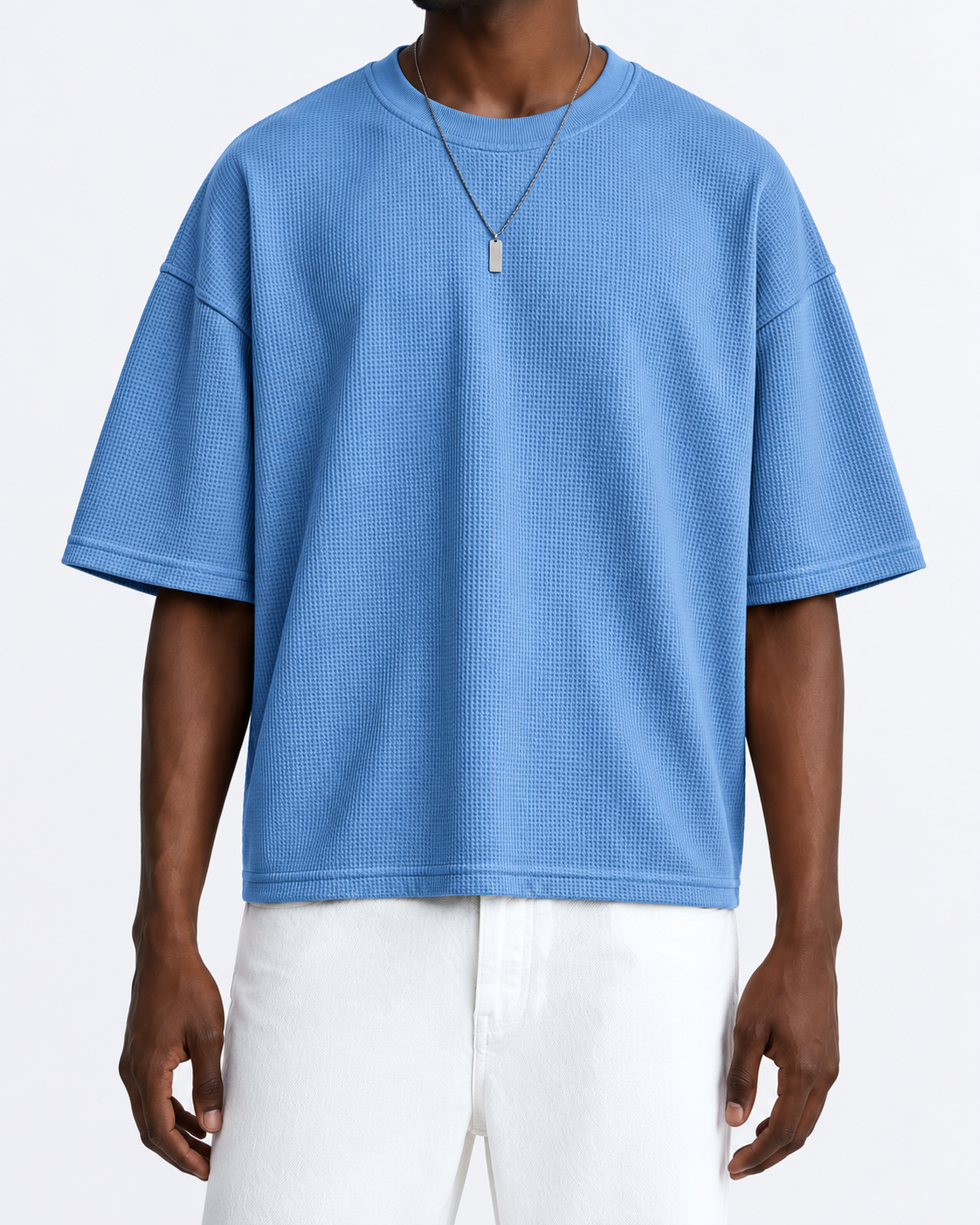 Premium Waffle Oversized Drop Shoulder-Blue