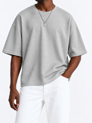 Premium Waffle Oversized Drop Shoulder- Light Ash