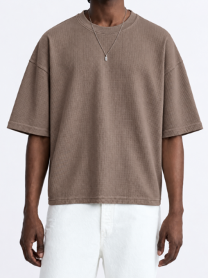 Premium Waffle Oversized Drop Shoulder- Mocha Brown