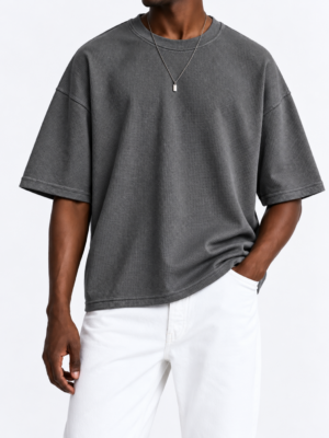 Premium Waffle Oversized Drop Shoulder- Dark Gray