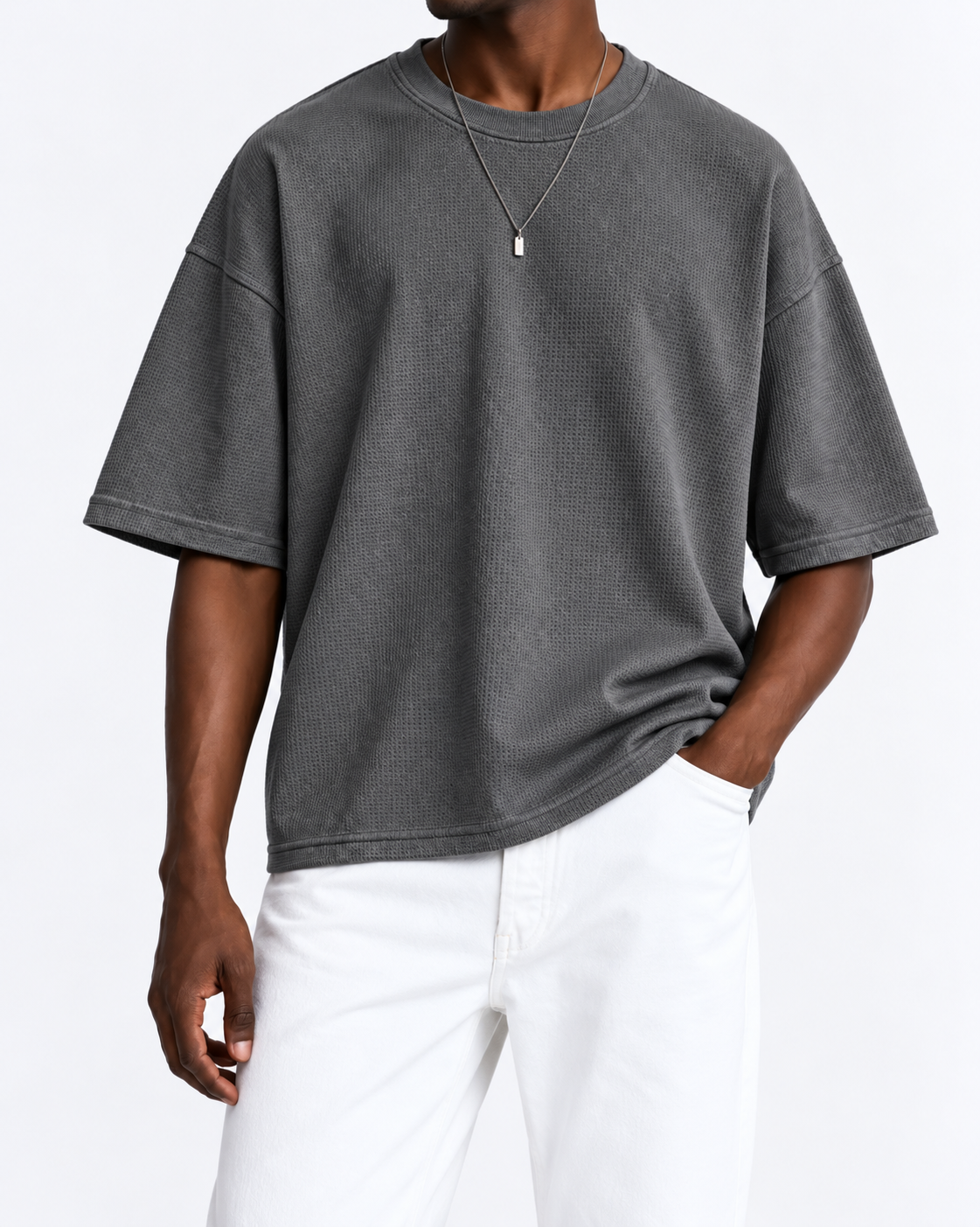 Premium Waffle Oversized Drop Shoulder- Dark Gray - Image 2