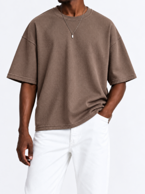 Premium Waffle Oversized Drop Shoulder- Mocha Brown