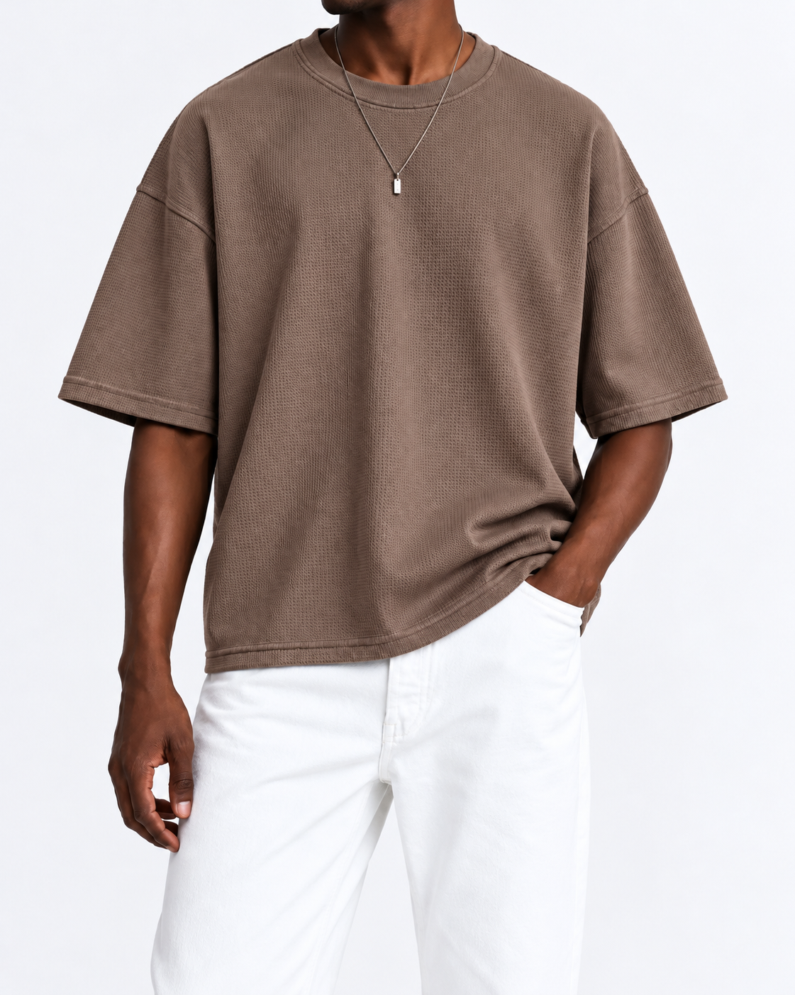 Premium Waffle Oversized Drop Shoulder- Mocha Brown - Image 2