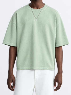 Premium Waffle Oversized Drop Shoulder- Sage Green