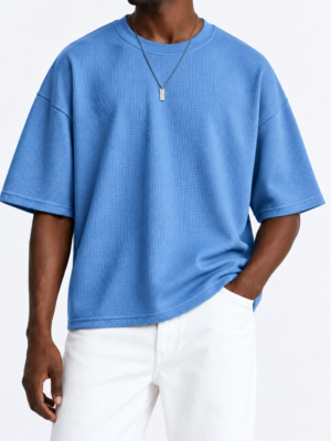 Premium Waffle Oversized Drop Shoulder-Blue