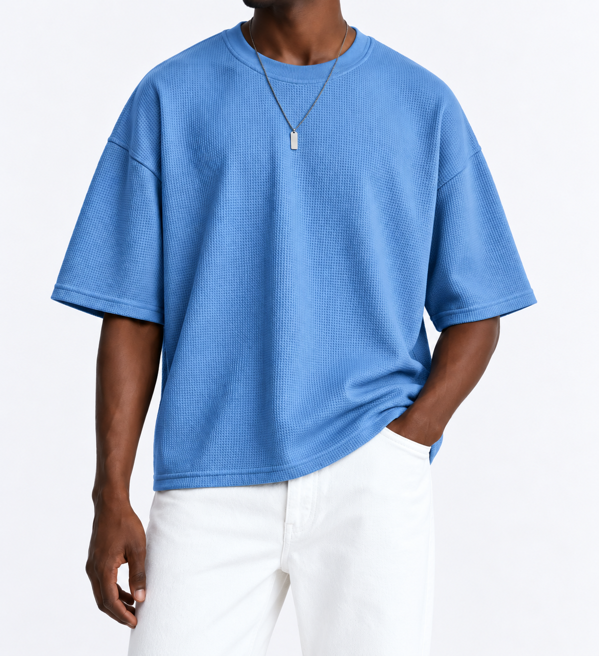Premium Waffle Oversized Drop Shoulder-Blue - Image 2