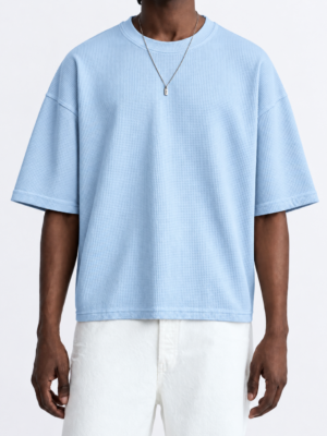 Premium Waffle Oversized Drop Shoulder- Light Blue