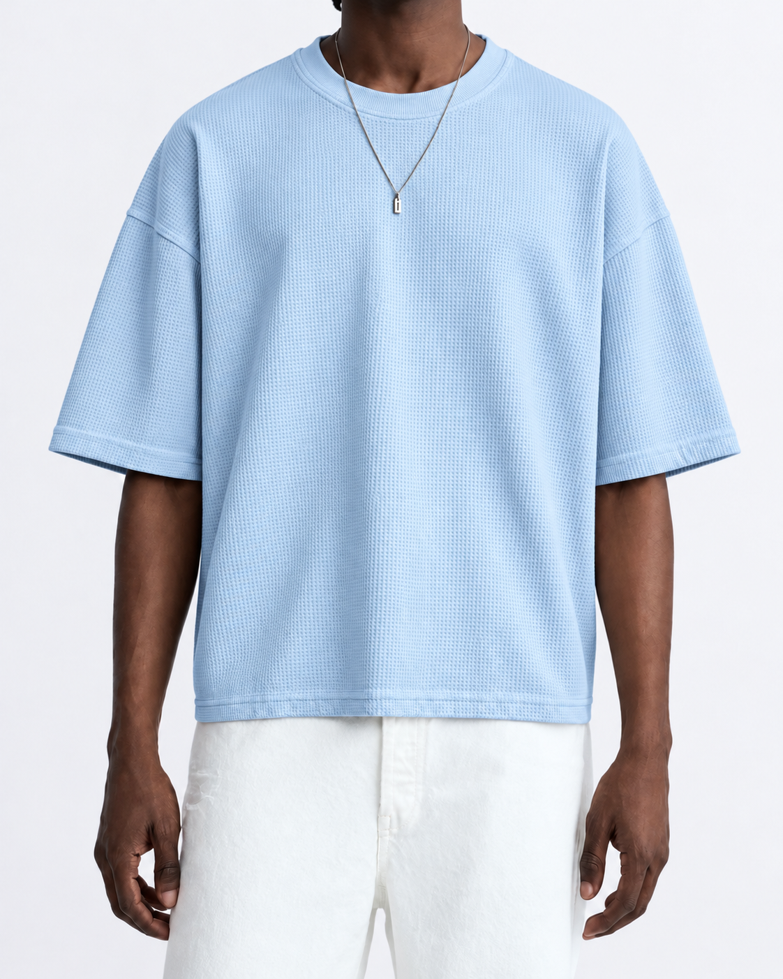 Premium Waffle Oversized Drop Shoulder- Light Blue