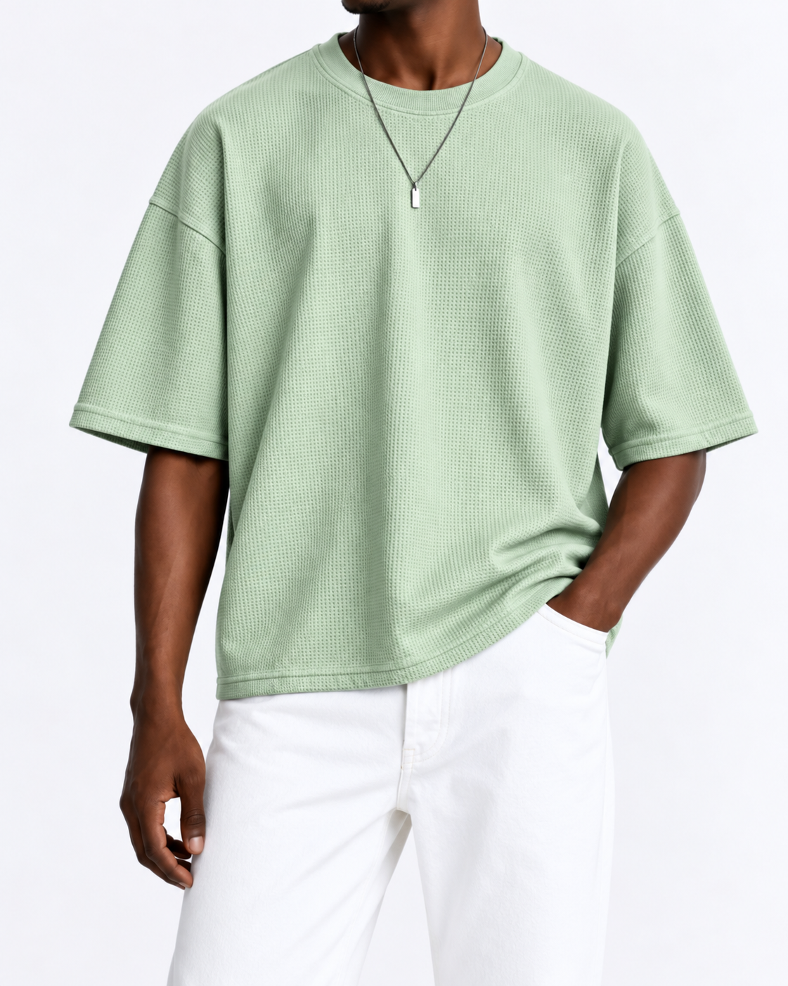Premium Waffle Oversized Drop Shoulder- Sage Green - Image 2