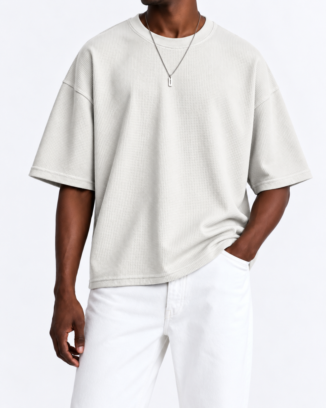 Premium Waffle Oversized Drop Shoulder- Cream - Image 2