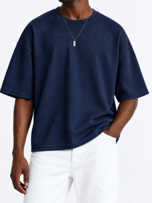 Premium Waffle Oversized Drop Shoulder- Navy Blue